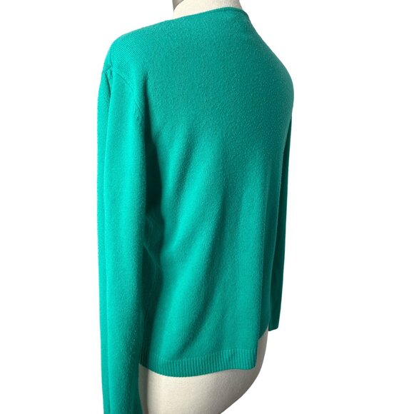 Classic Elements Women’s sweater size large (14-16) Green sequins cable knit - Picture 3 of 14